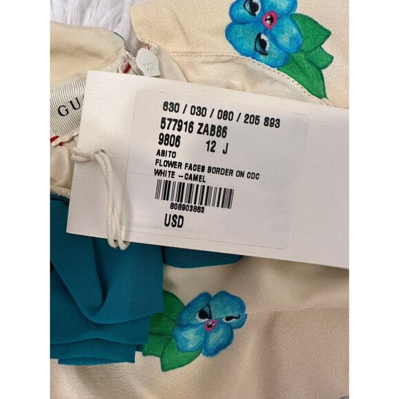 Gucci Children’s Flower Faces Border Short Sleeve Dress In White-Camel Size12 - Picture 9 of 10